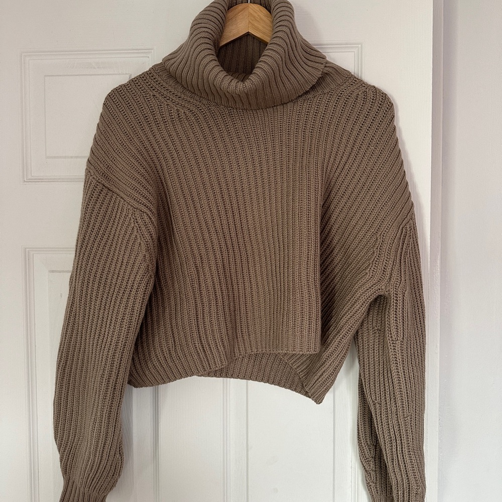 Babaton Taupe Cowl Neck Sweater